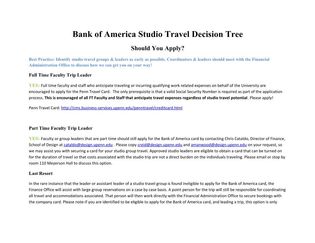 Bank of America Studio Travel Decision Tree
