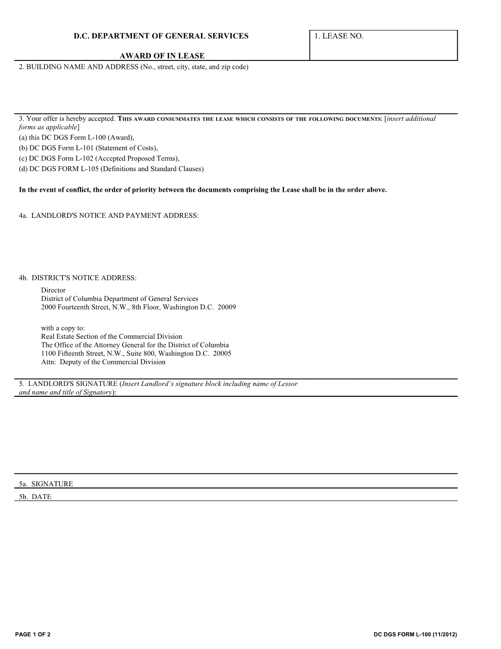 Page 1 of 2 Dc Dgs Form L-100 (11/2012)