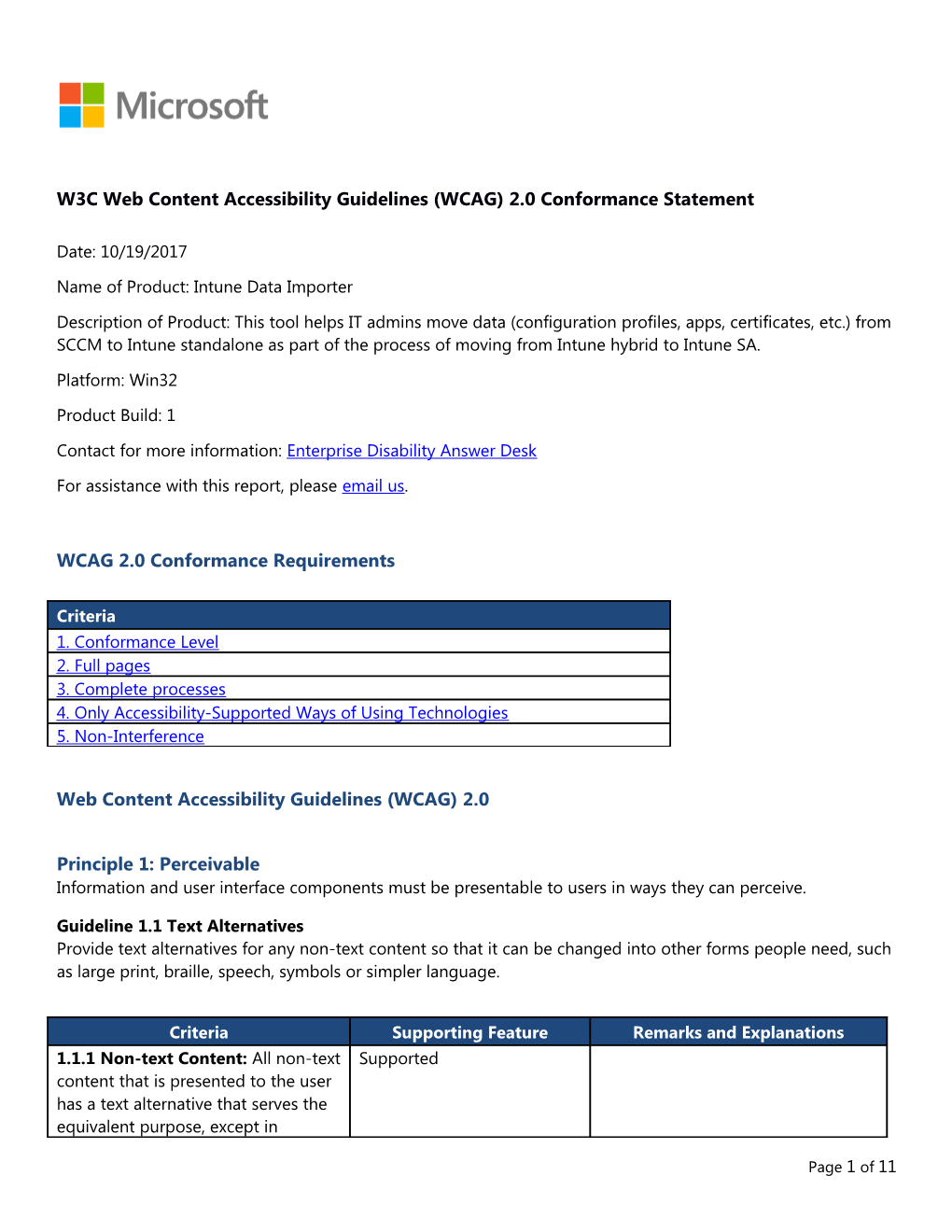W3C Web Content Accessibility Guidelines (WCAG) 2.0 Conformance Statement