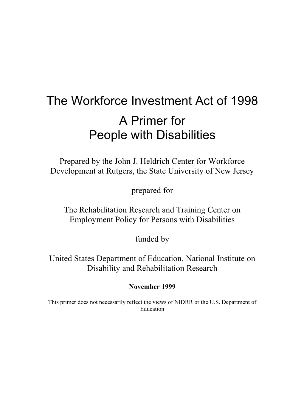 What Is The Workforce Investment Act Of 1998 (WIA)