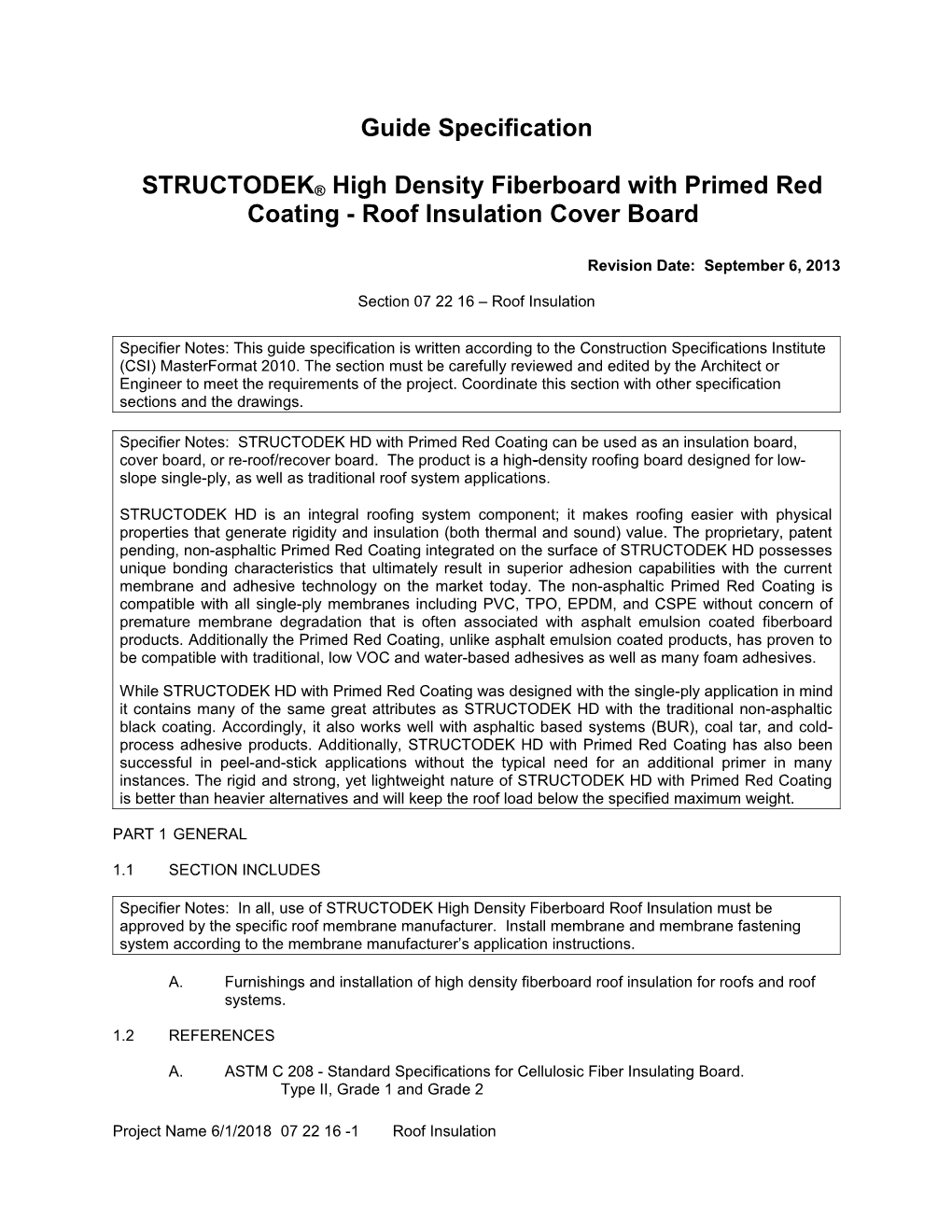 Guide Specification: Structodek High Density Roof Insulation