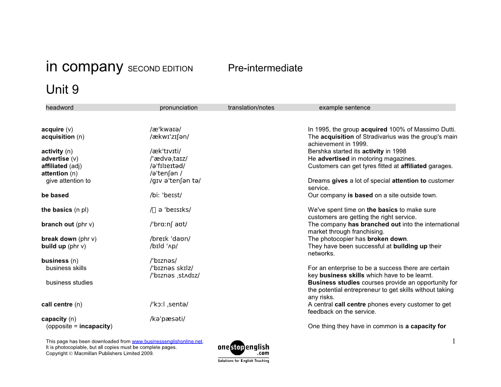 In Company SECOND EDITION Pre-Intermediate