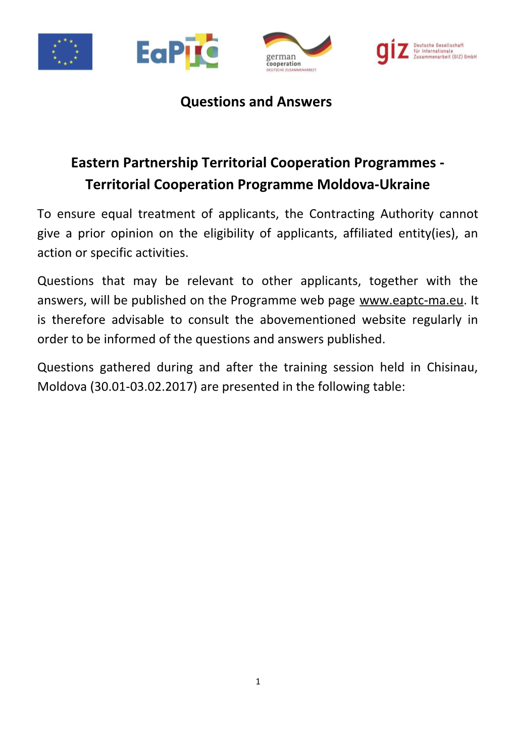Eastern Partnership Territorial Cooperation Programmes - Territorial Cooperation Programme