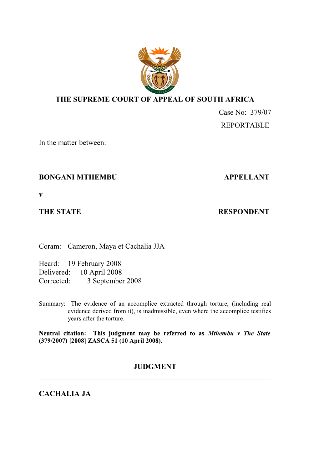 The Supreme Court of Appeal of South Africa s39
