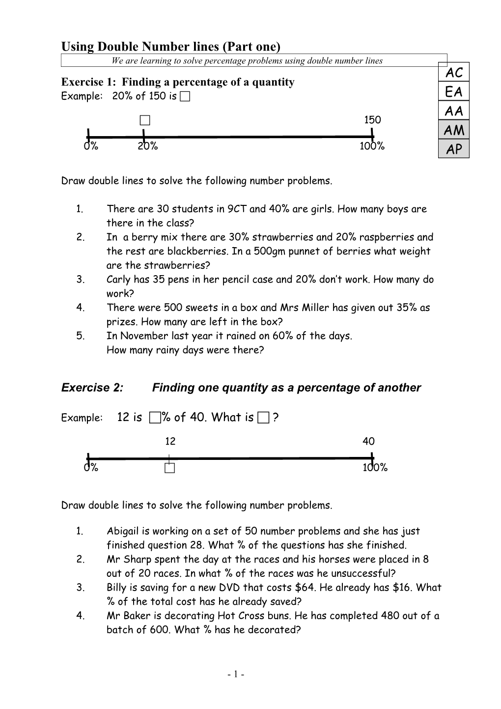 Using Double Number Lines (Part One)