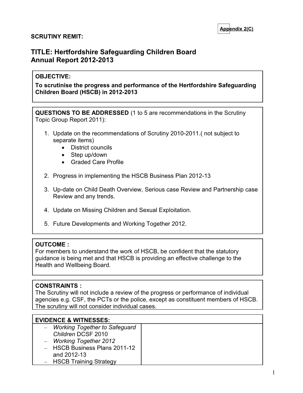 TITLE: Hertfordshire Safeguarding Children Board