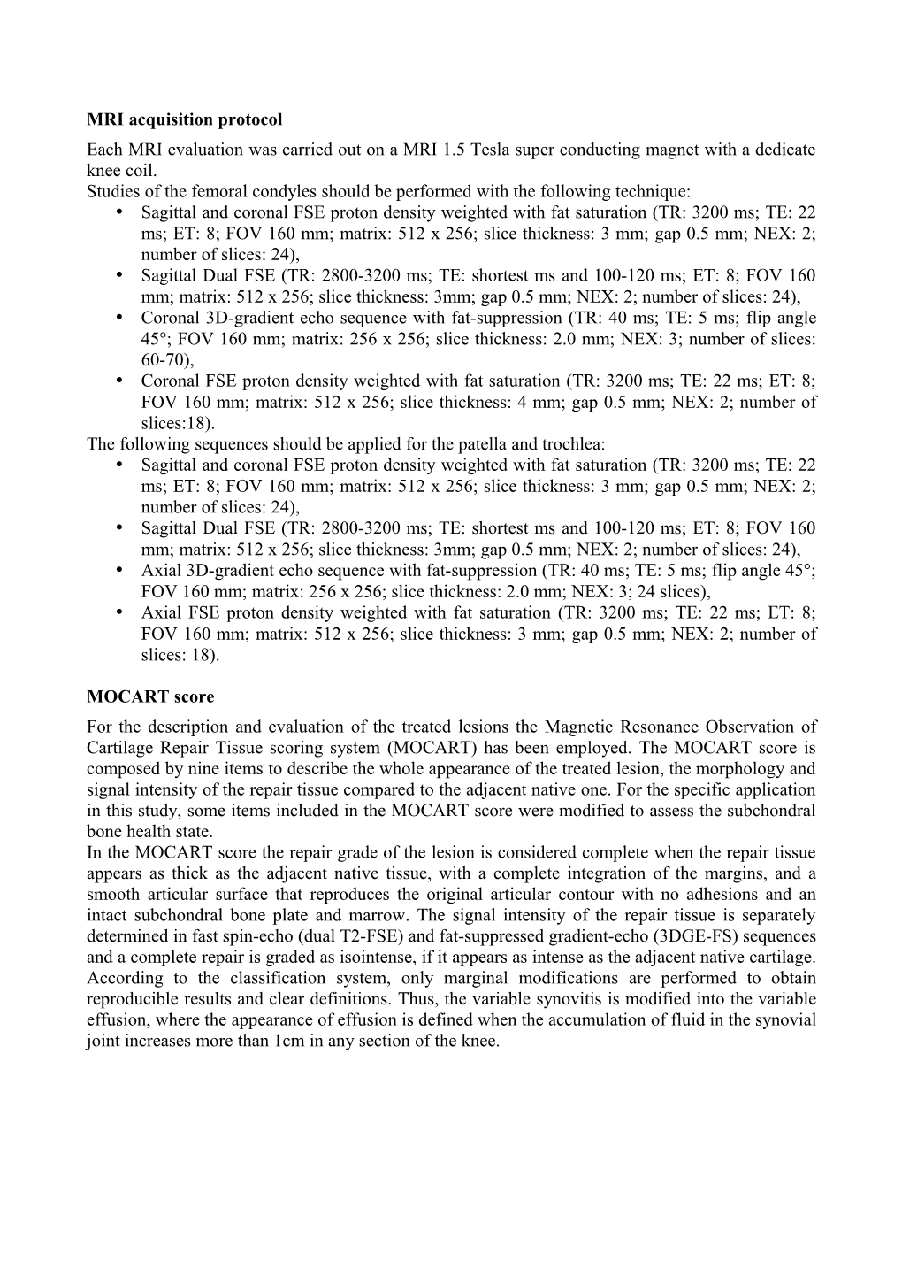 MRI Acquisition Protocol