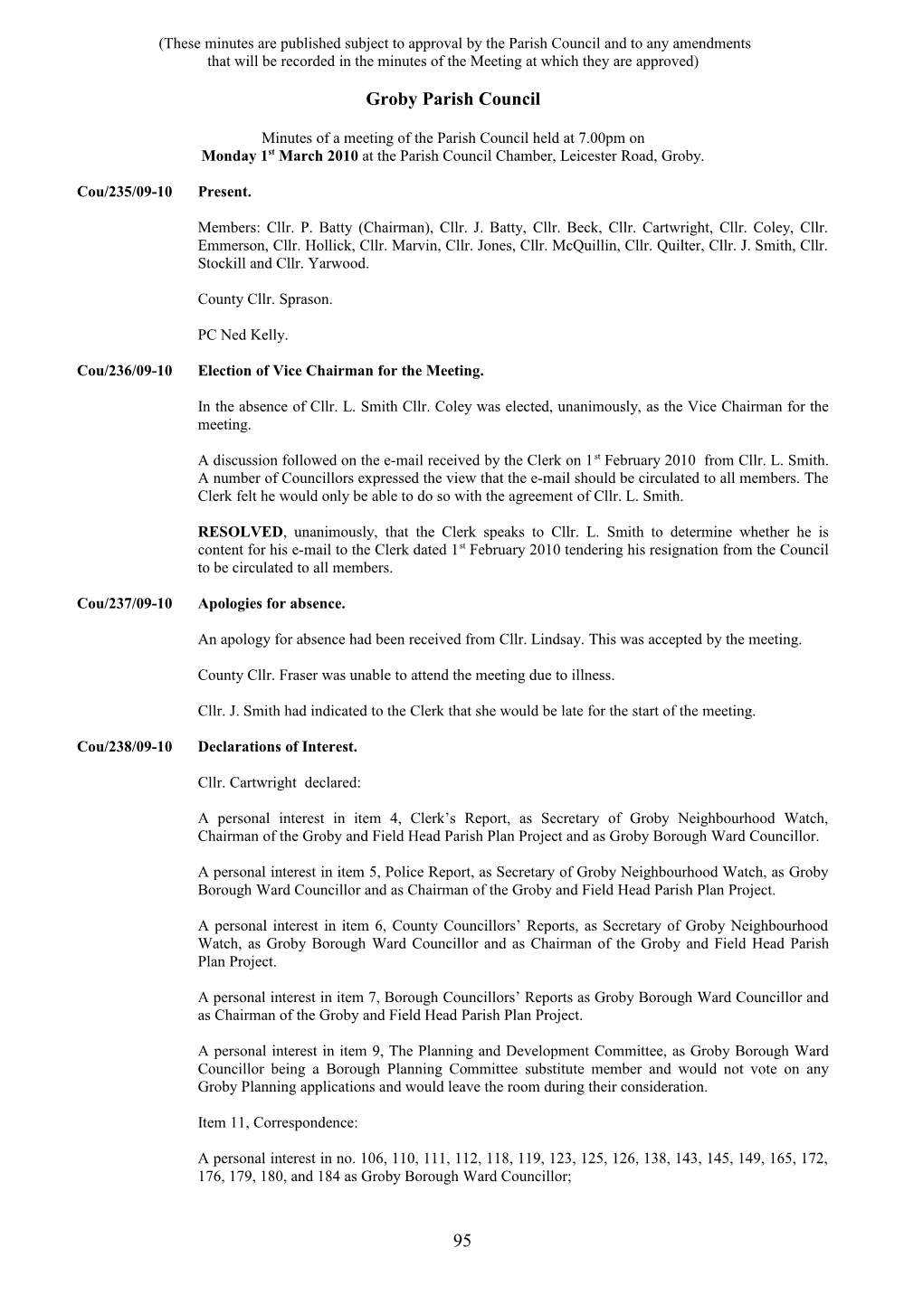 (These Minutes Are Published Subject to Approval by the Parish Council and to Any Amendments