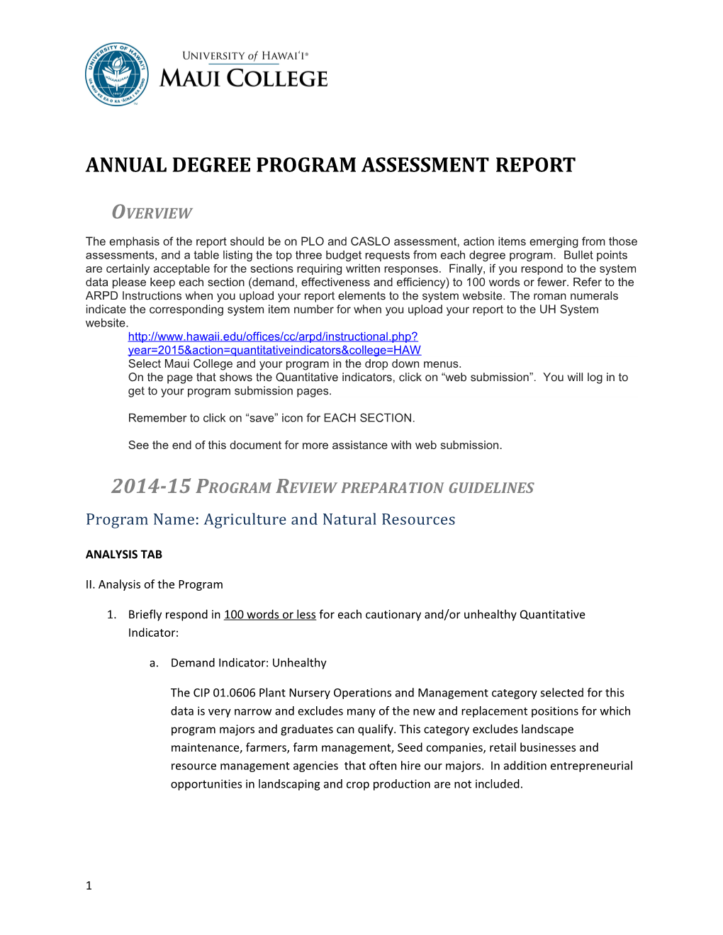 Annual Degree Program Assessment Report