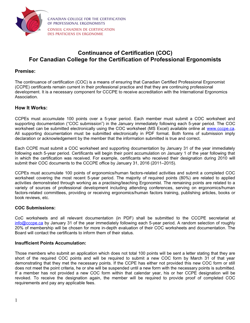 Proposed Continuance of Certification