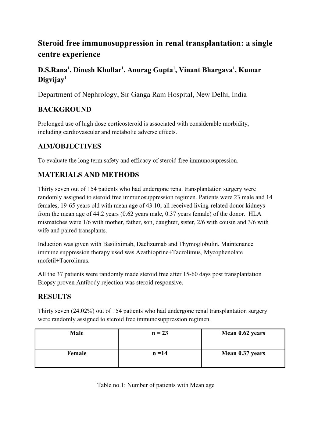 Steroid Free Immunosuppression in Renal Transplantation: a Single Centre Experience