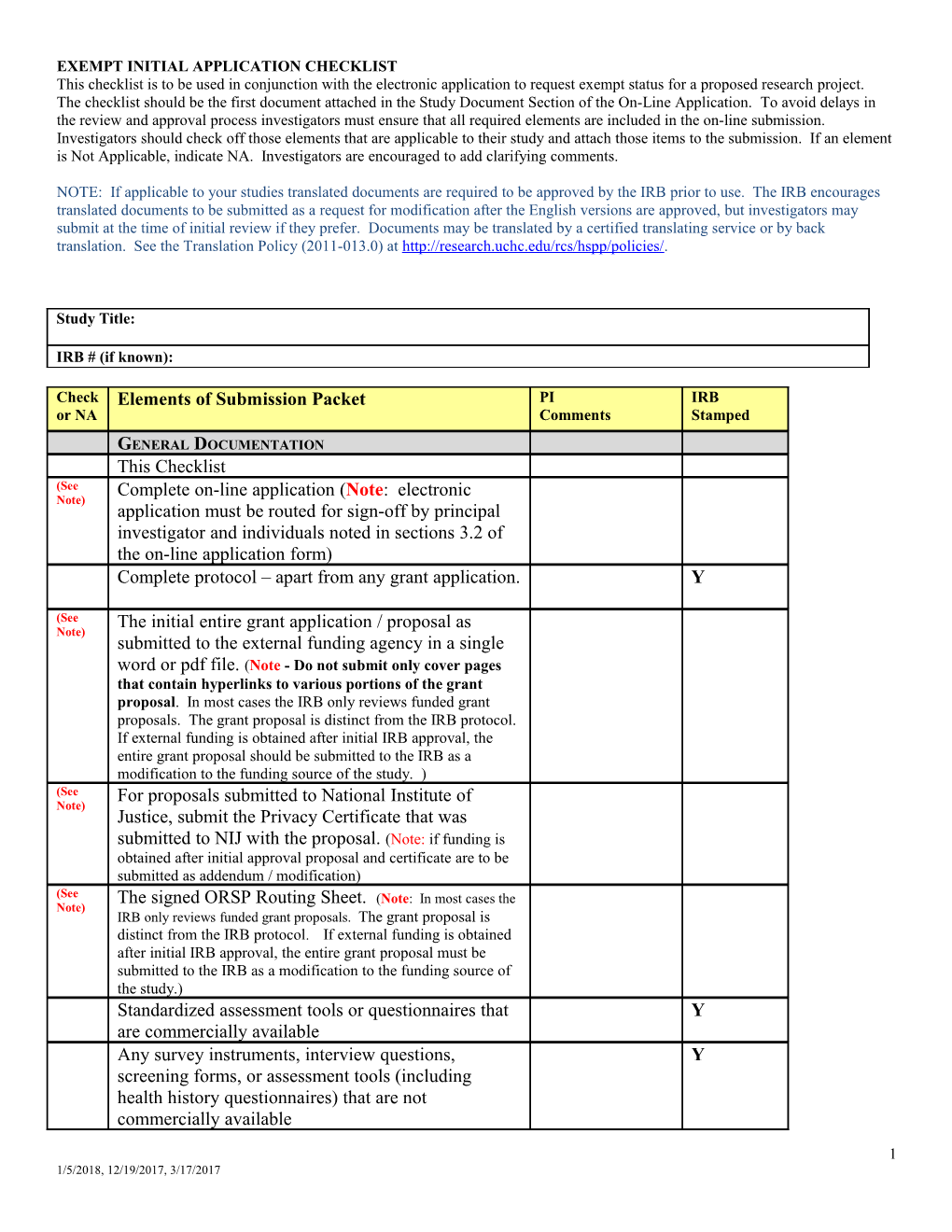 This Checklist Is to Be Used in Conjunction with New Applications Requiring Review