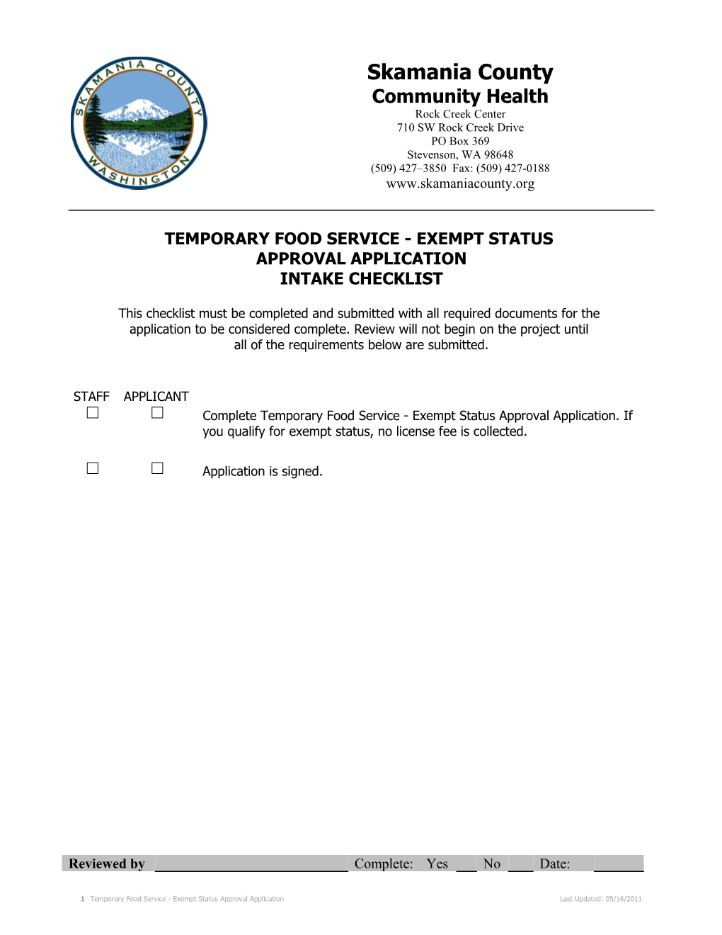 Temporary Food Service - Exempt Status