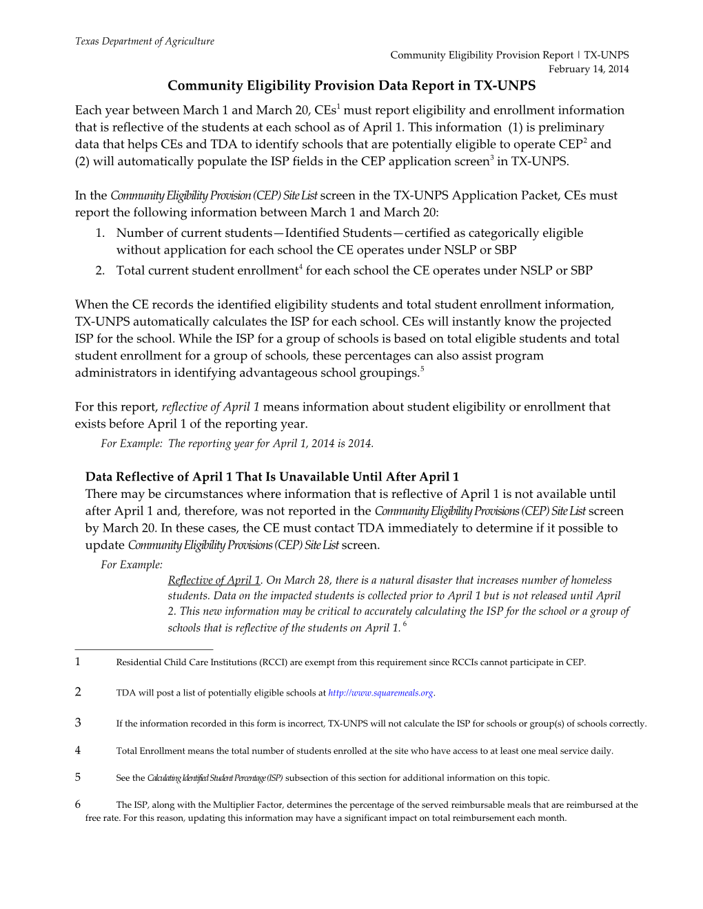 Community Eligibility Provision Data Report in TX-UNPS