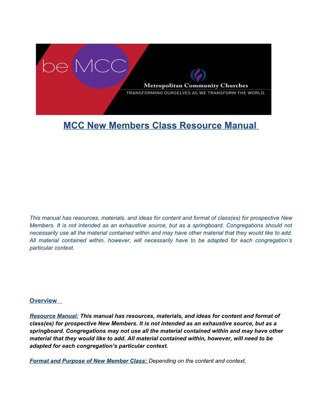 MCC New Members Class Resource Manual