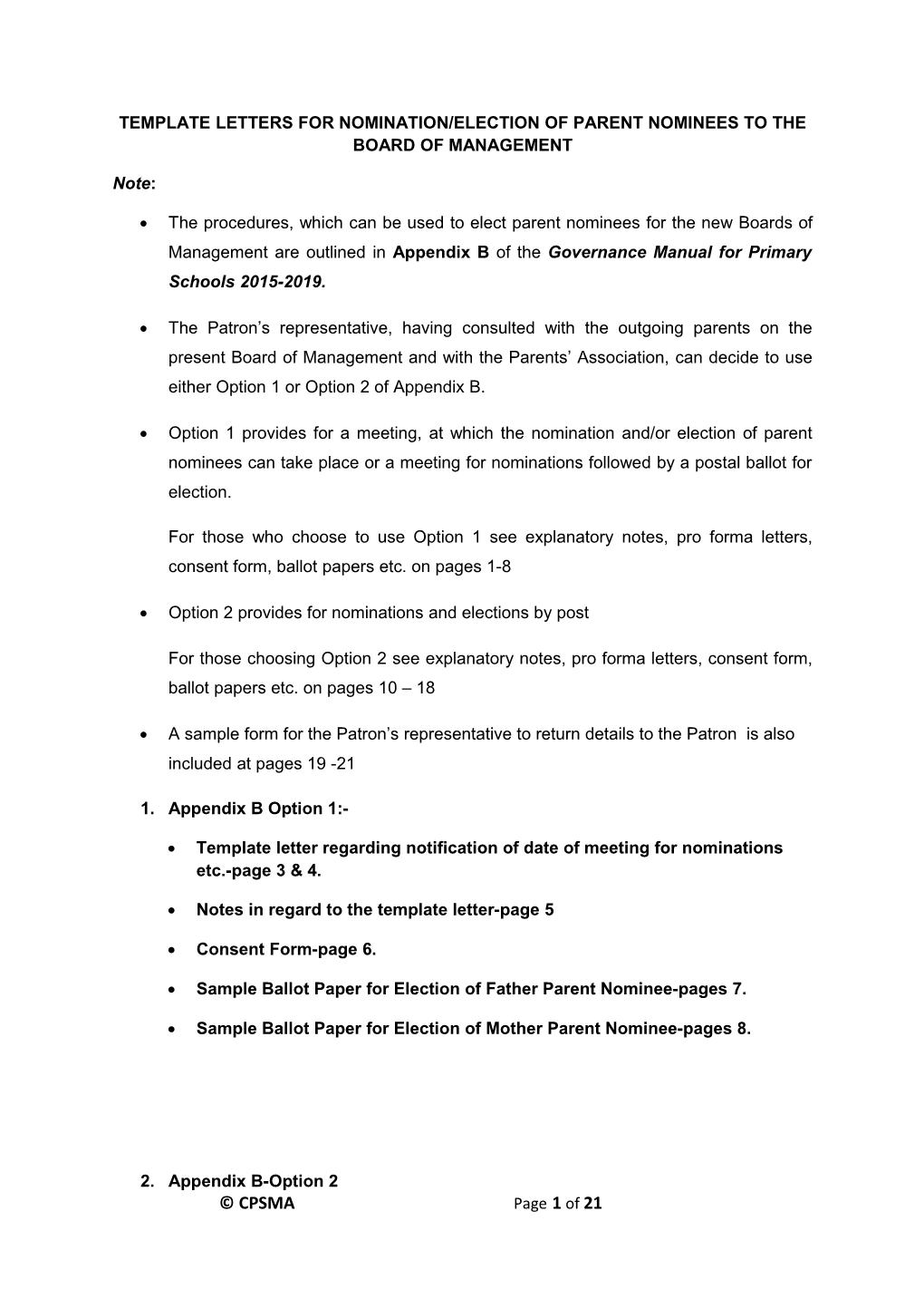 Template Letters for Nomination/Election of Parent Nominees to the Board of Management