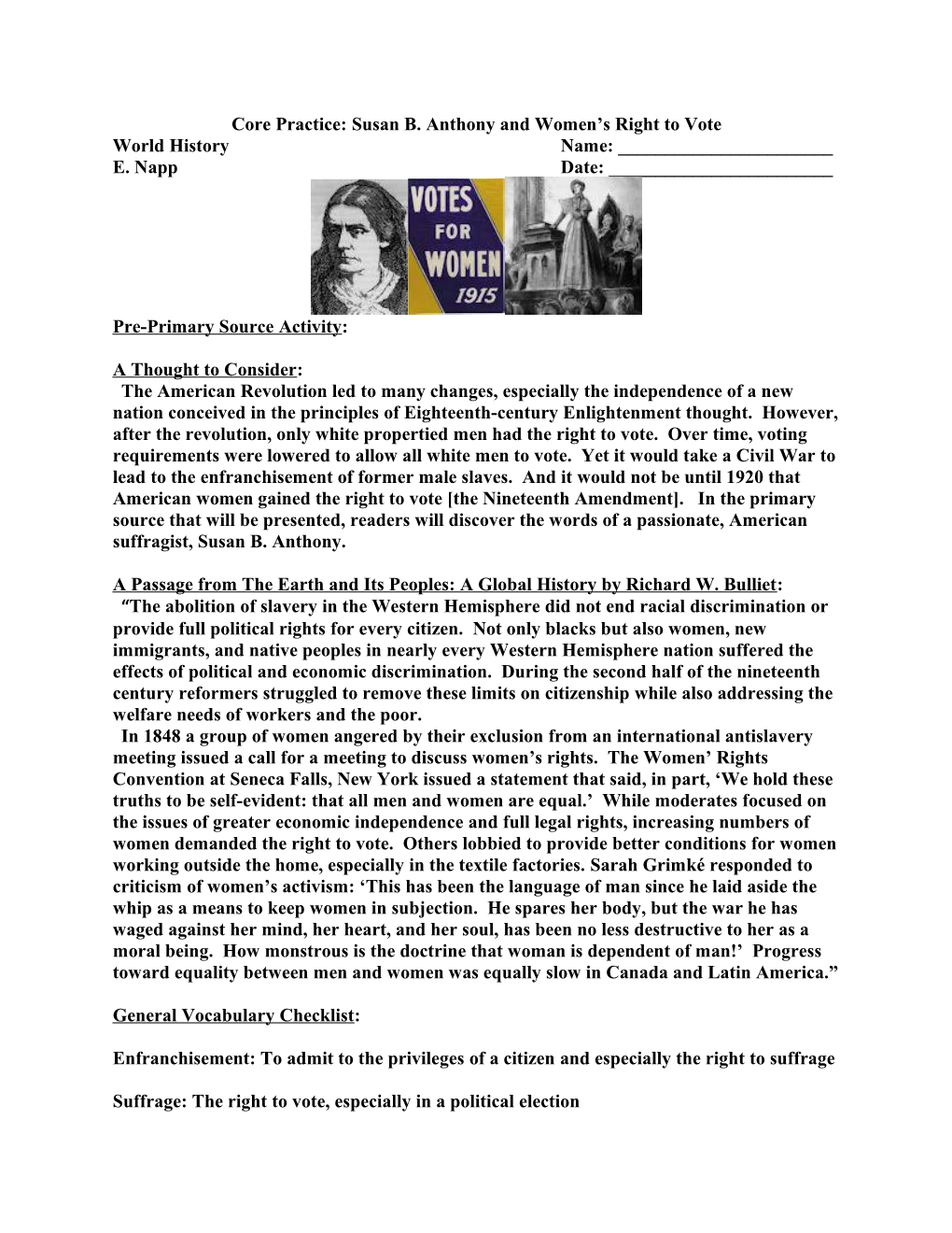 Core Practice: Susan B. Anthony and Women S Right to Vote