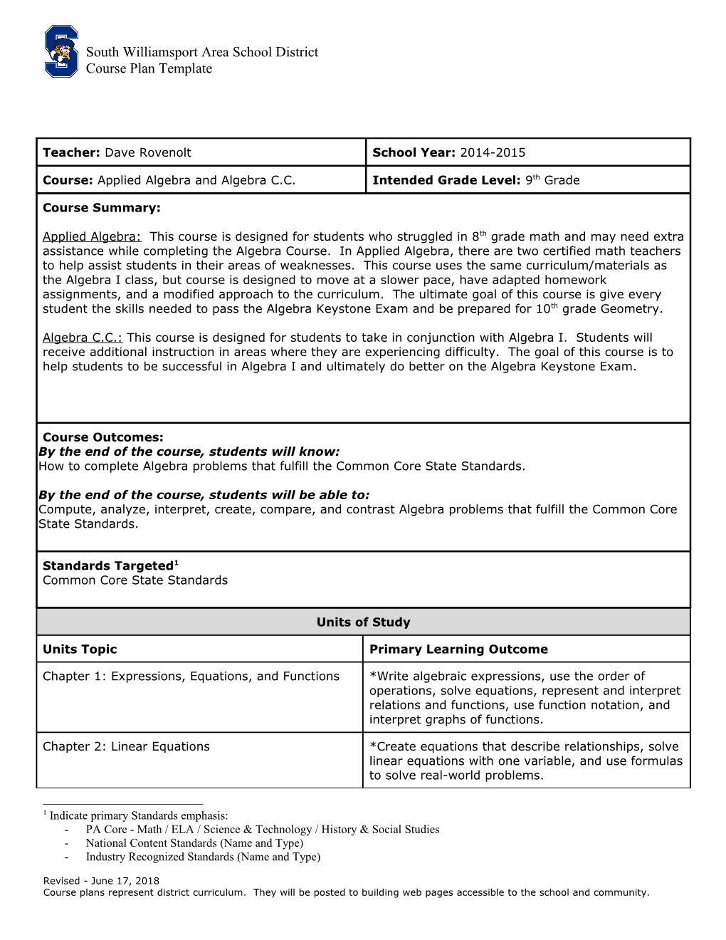 Course Plan Template