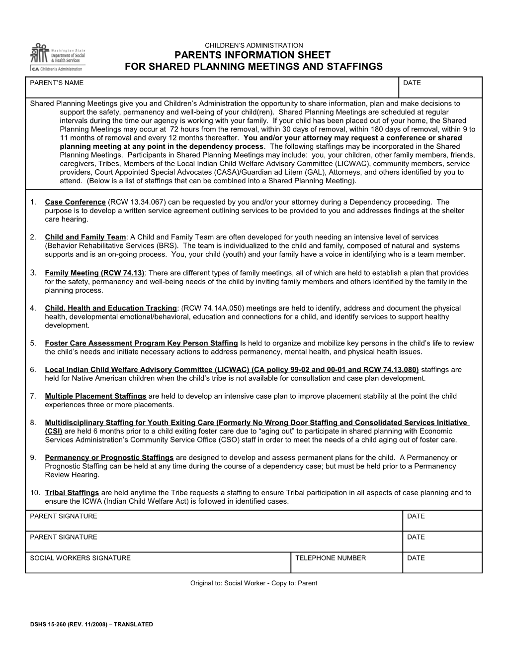 Parents Information Sheet