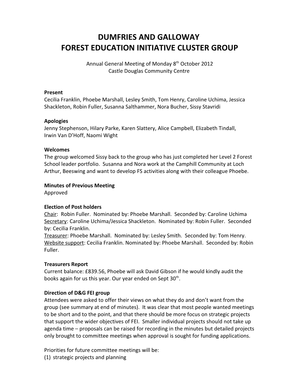 Dumfries and Galloway Forest Education Initiative Cluster Group s1