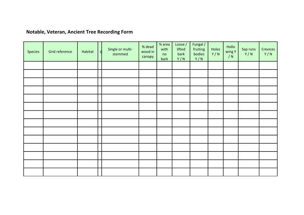 Notable, Veteran, Ancient Tree Recording Form