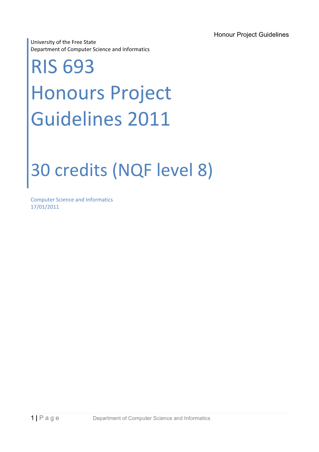 Honours Project Guidelines