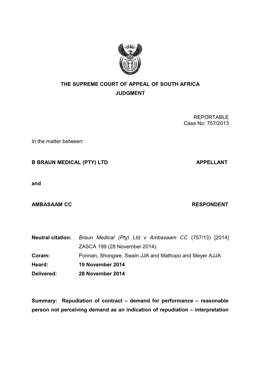 The Supreme Court of Appeal of South Africa s24