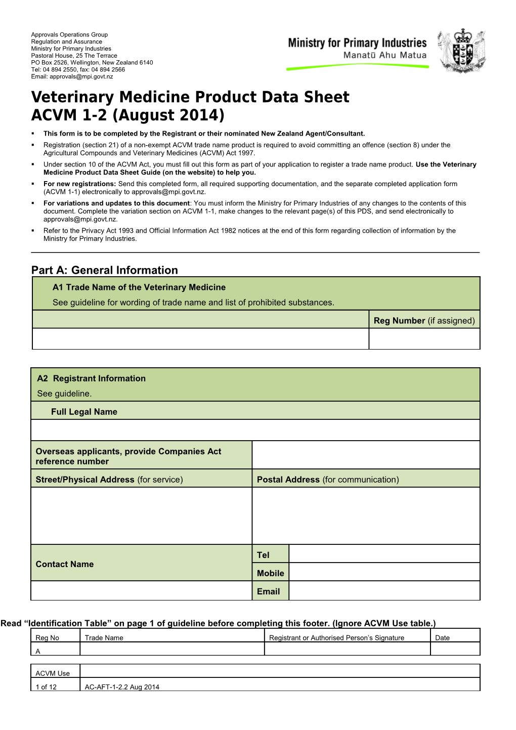 Veterinary Medicine Product Data Sheetacvm 1-2 (August 2014)