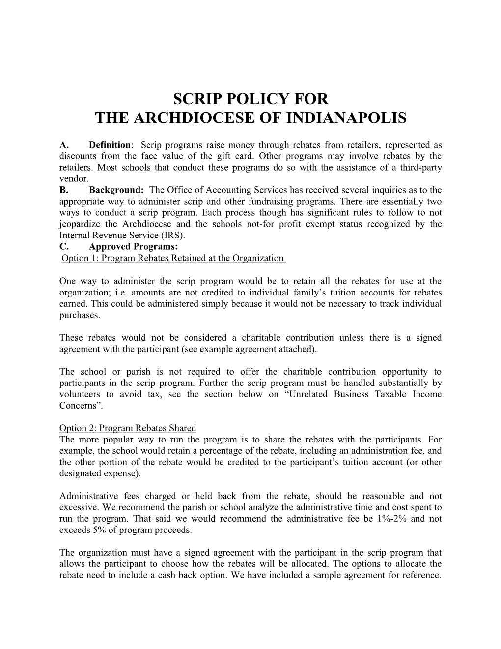 Scrip Policy For