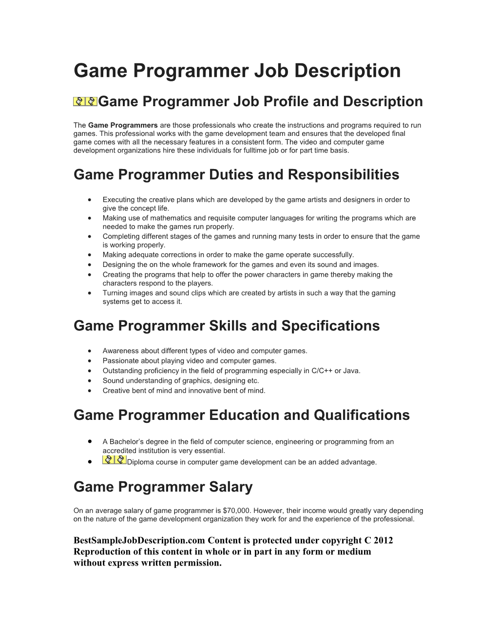 Game Programmer Job Description