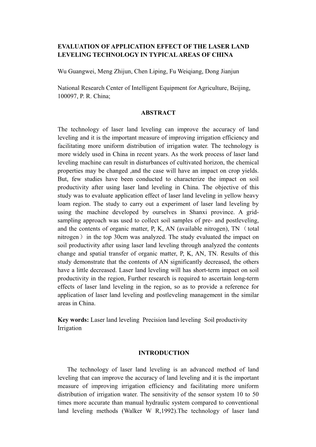 Evaluation of Application Effect of the Laser Land Leveling Technology in Typical Areas of China