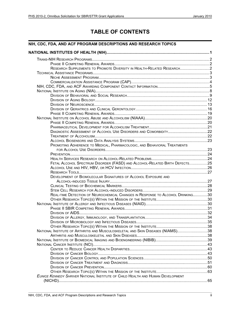 PHS 2010-2 SBIR/STTR Program Descriptions And Research Topics