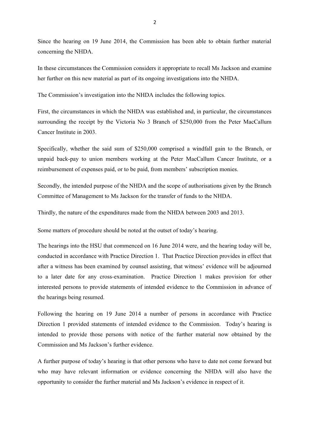 Public Hearing Opening Statement on HSU 30 July 2014