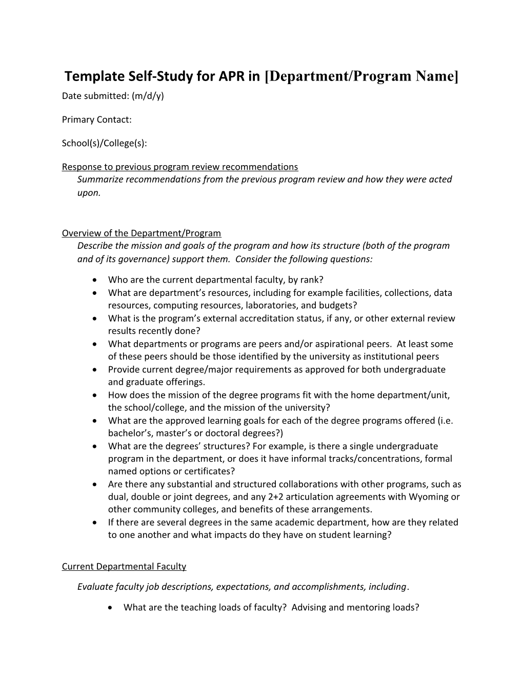 Self-Study Template for Academic Program Review