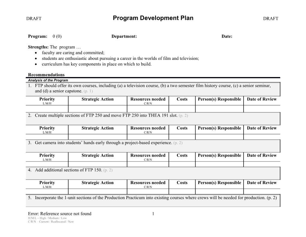 DRAFT Program Development Plan DRAFT