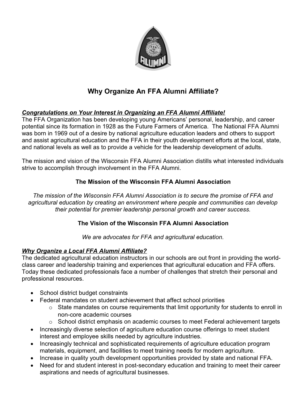 How to Organize an FFA Alumni Affiliate