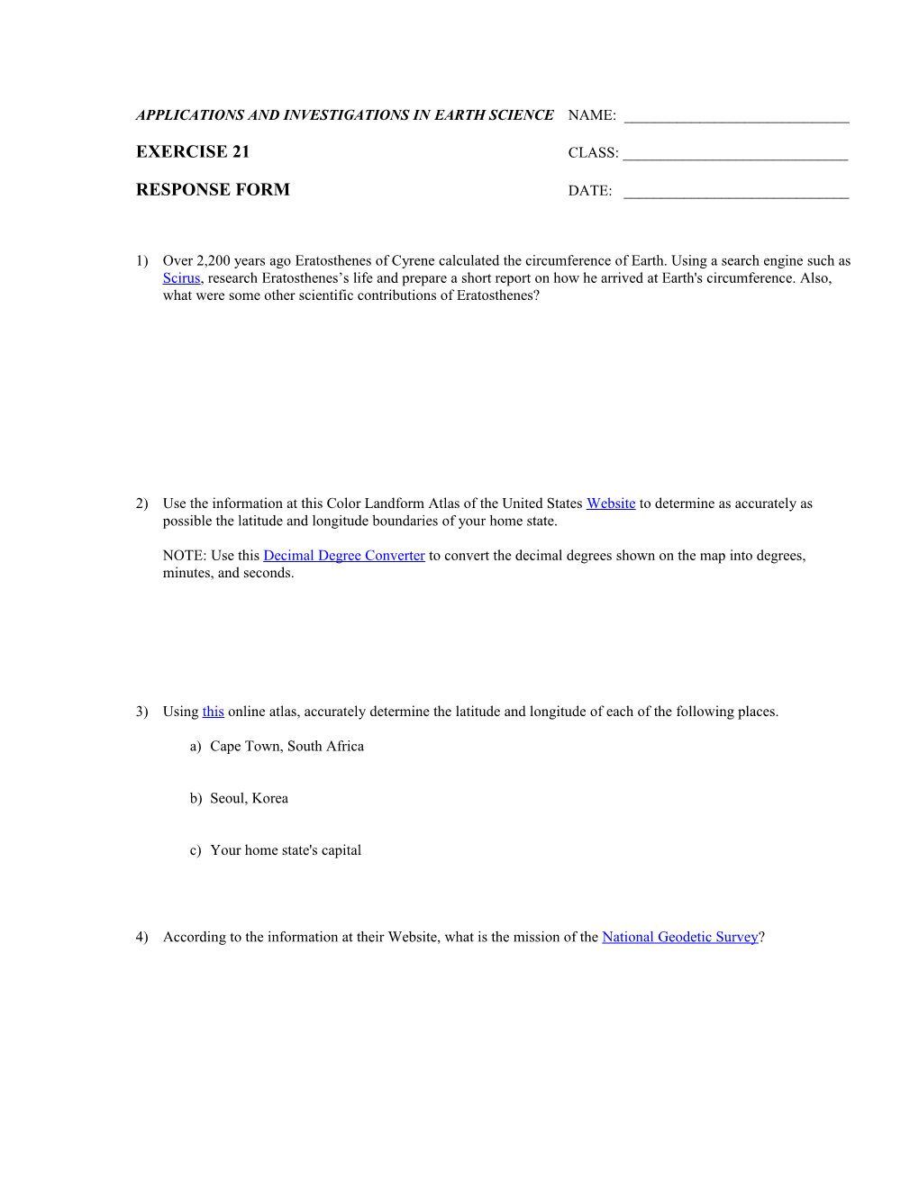 Applications & Investigation in Earth Science