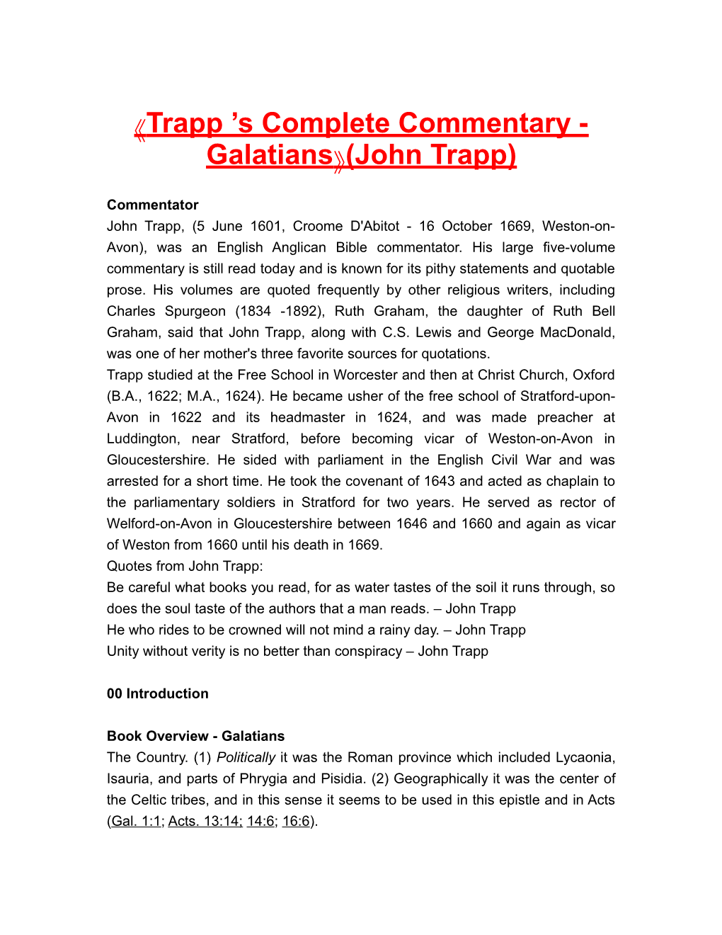 Trapp S Complete Commentary - Galatians (John Trapp)