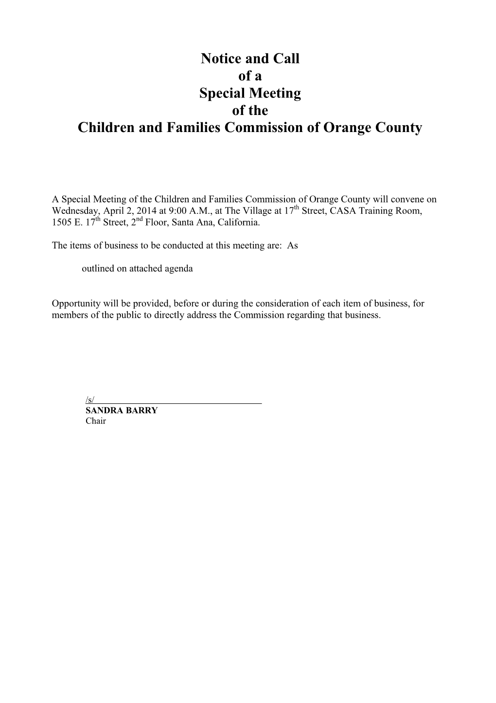 Children and Families Commission of Orange County