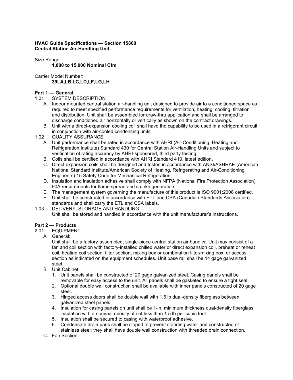 HVAC Guide Specifications Section 15860