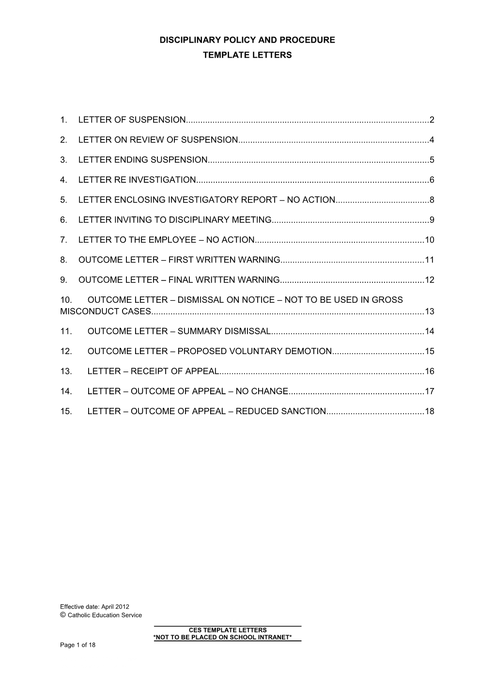 Template Letters - Disciplinary Procedure