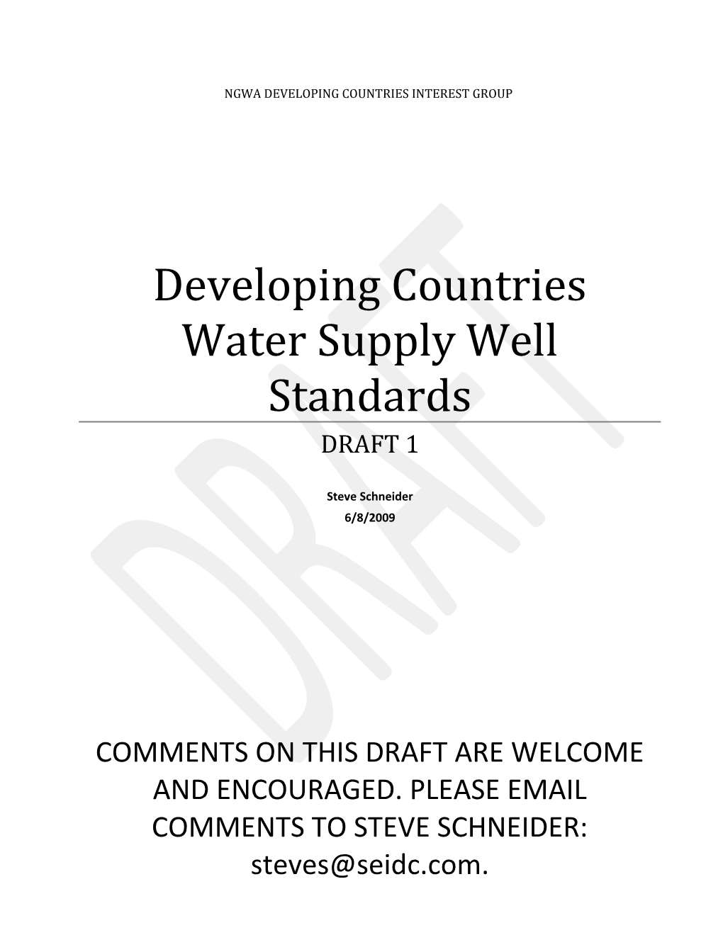 Developing Countries Water Supply Well Standards
