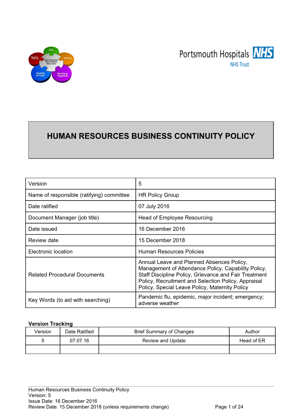 Human Resources Business Continuity Policy