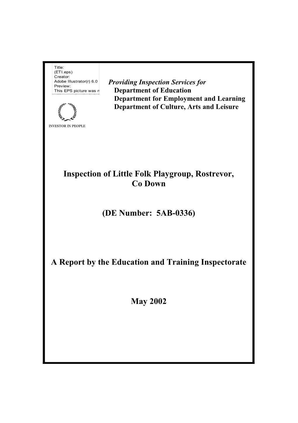 Report on the Inspection of Little Folk Playgroup, Rostrevor, Co