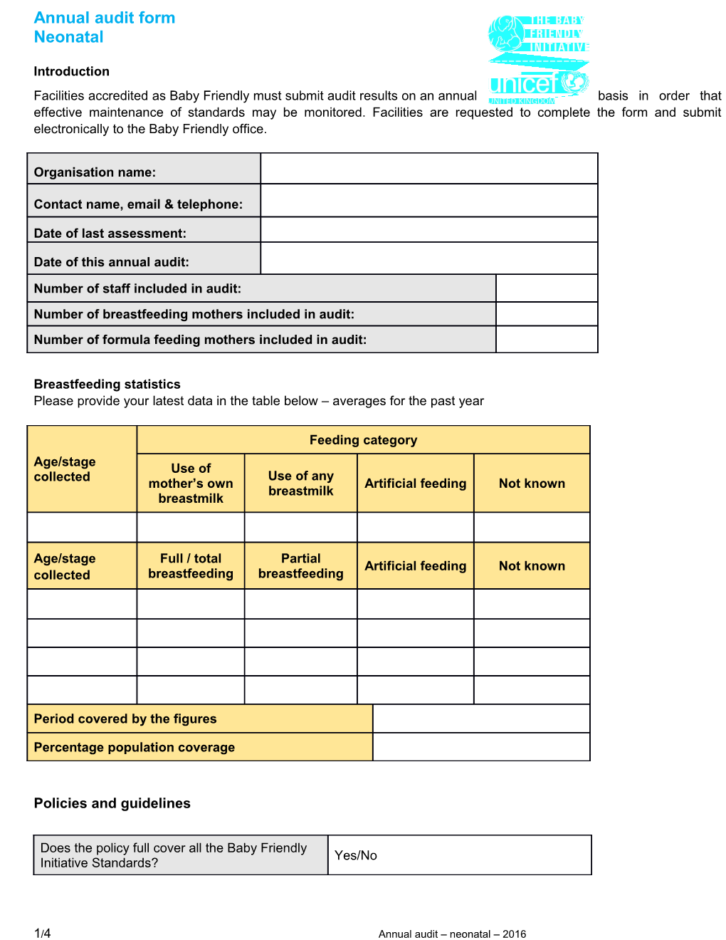 Annual Audit Form - Maternity