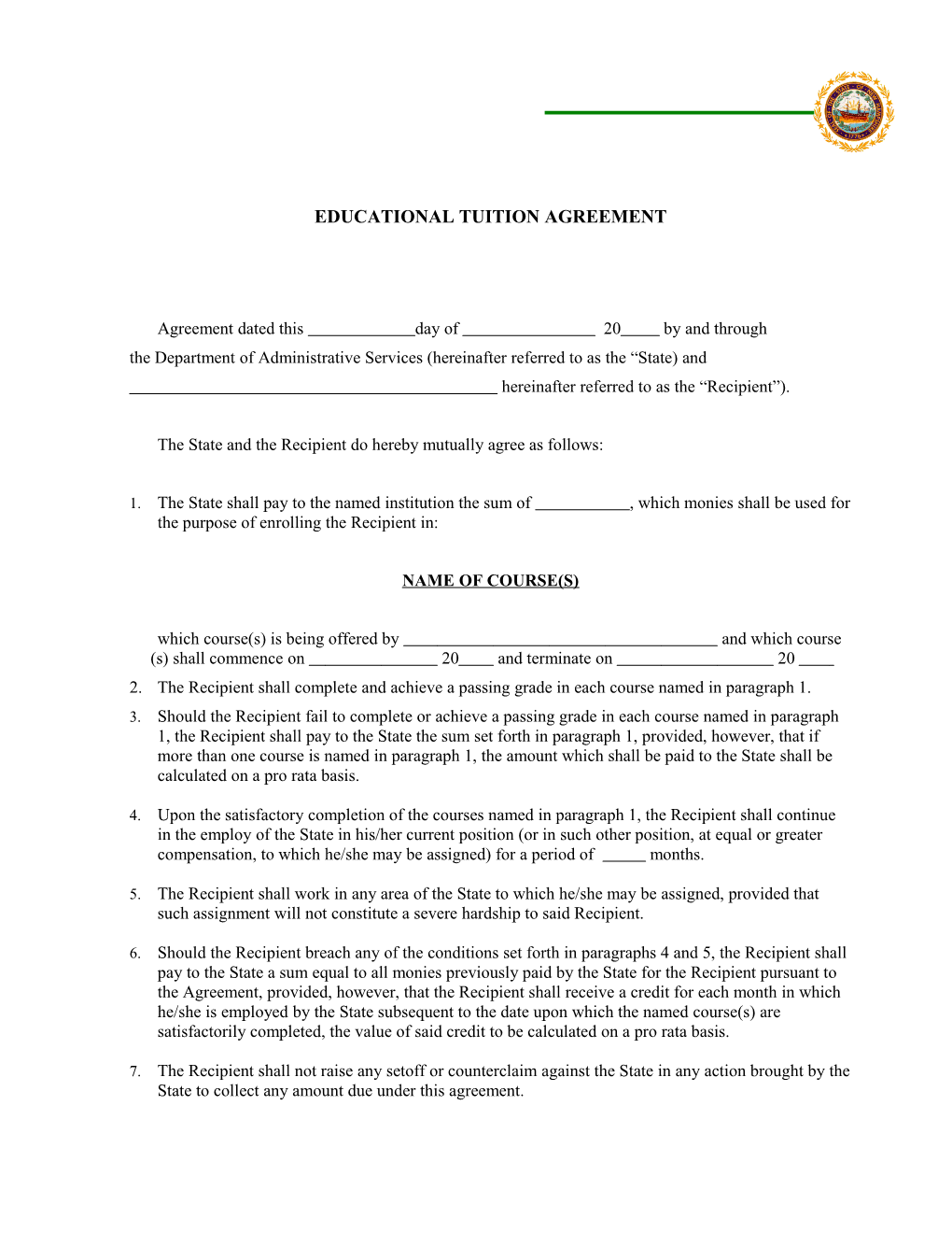 Educational Tuition Agreement