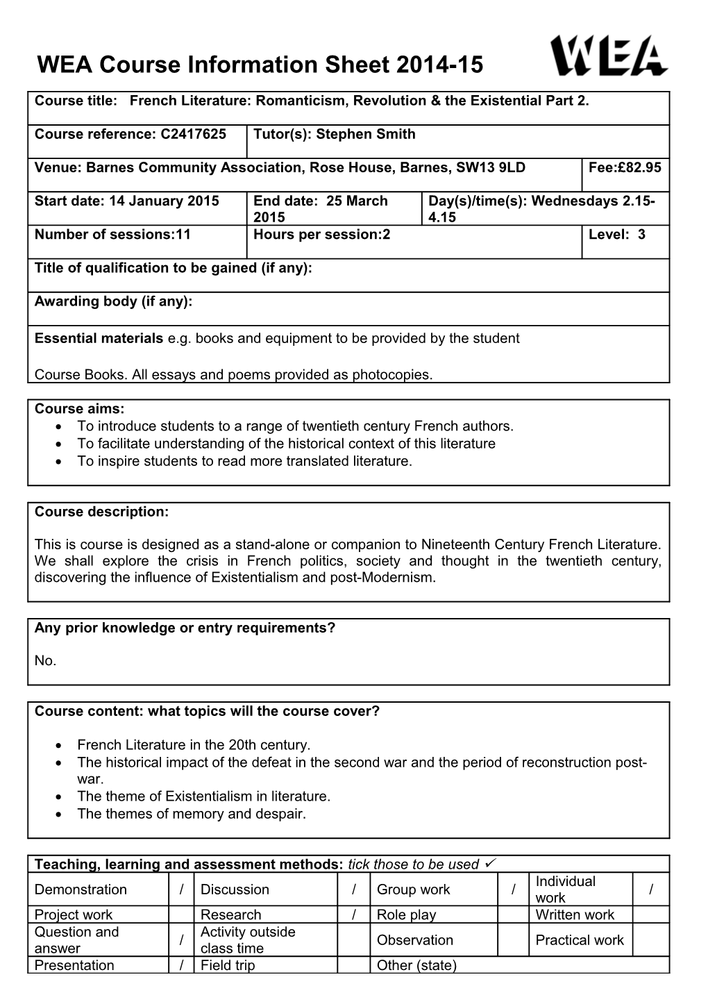 WEA Course Information Sheet 2014-15 s3
