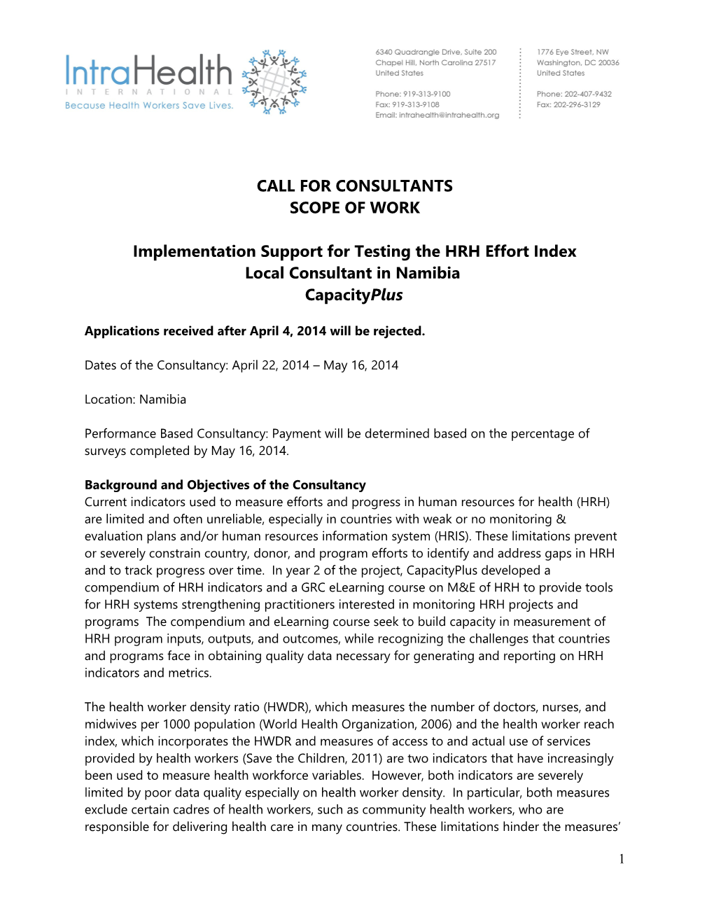 Implementation Support for Testing the HRH Effort Index