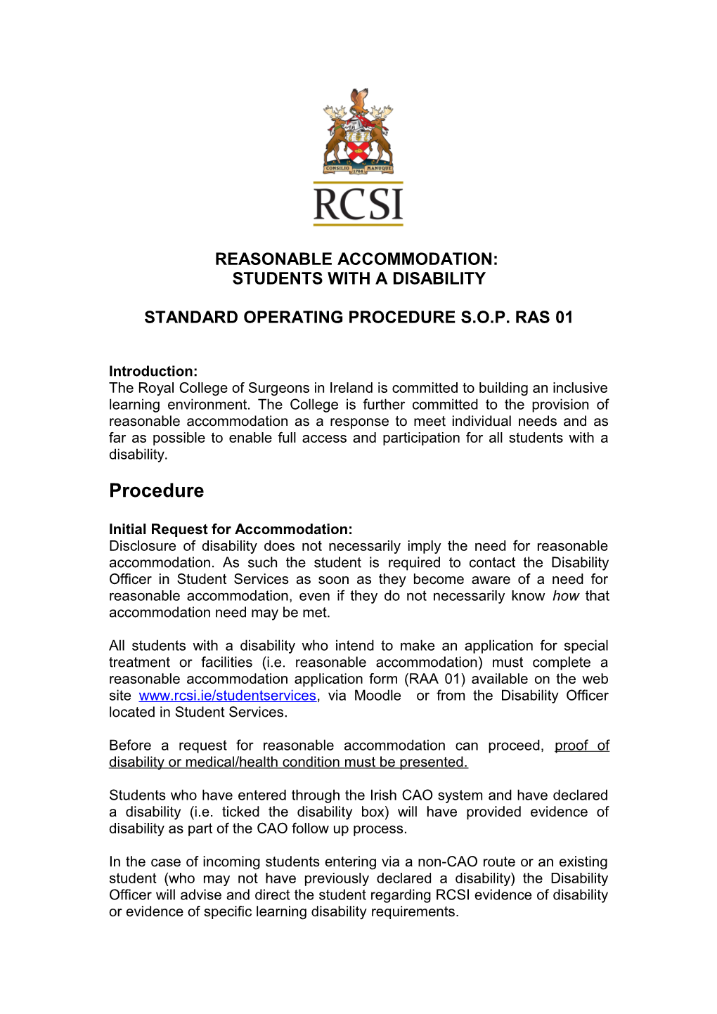 Reasonable Accommodation for Students with a Disability