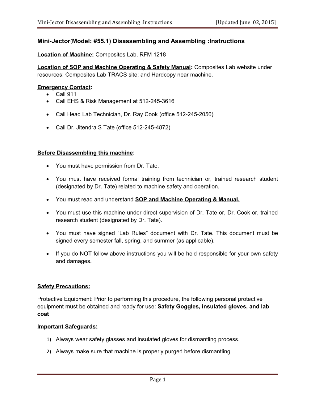 Mini-Jector Disassembling and Assembling :Instructions Updated June 02, 2015